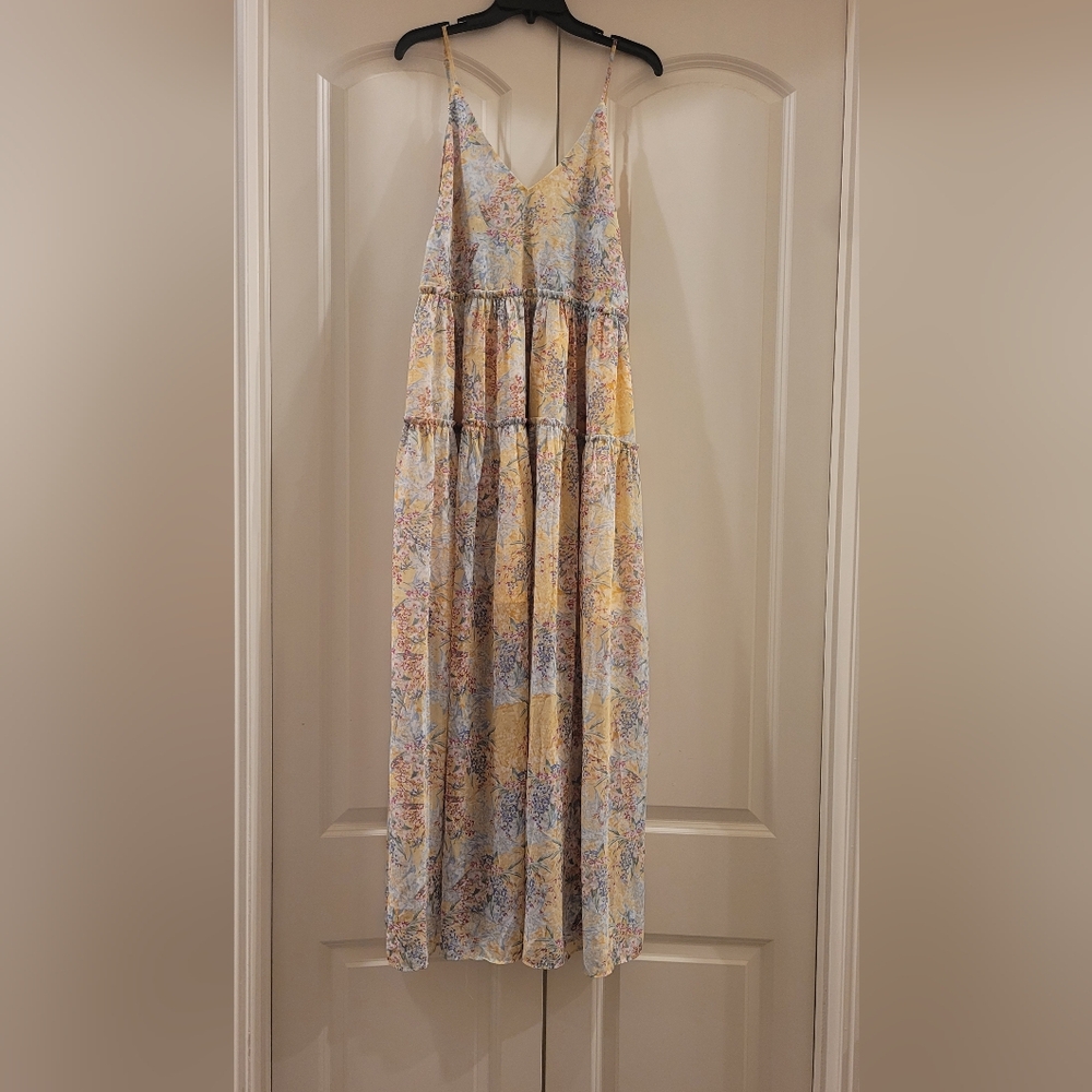 Blue and Yellow Tiered A-line Maxi Dress